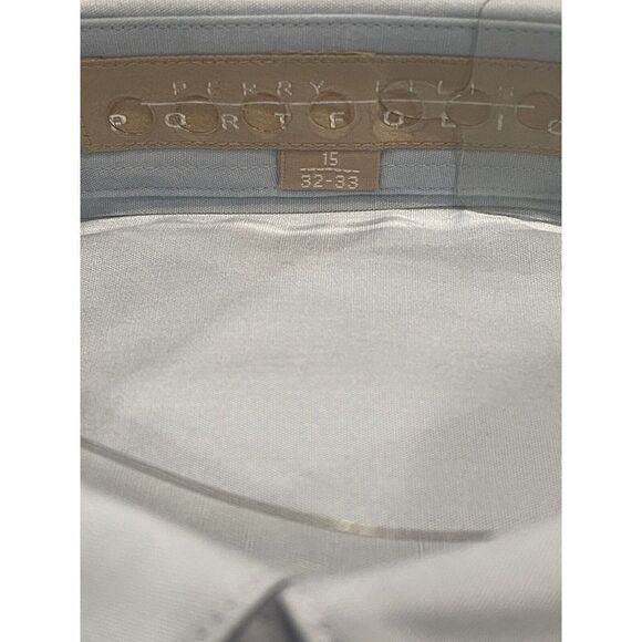 Perry Ellis Portfolio Button Up Blue Shirt 100% Cotton 15 32/33 - Picture 3 of 4